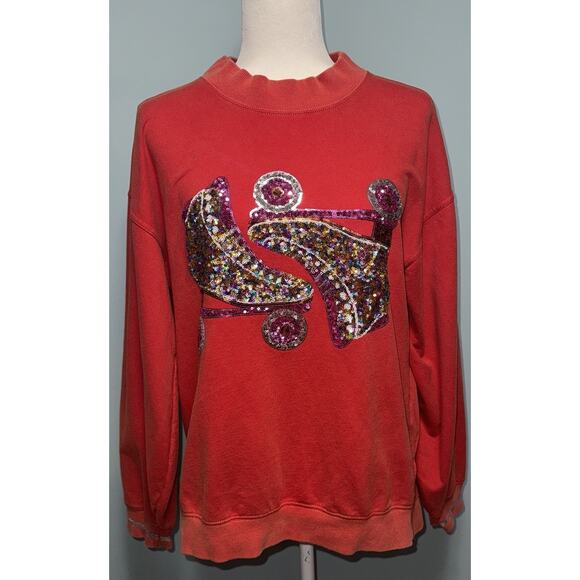 white birch Womens S Crewneck Sweater Sequin Roller Skates Holiday Loungewear ca - Picture 1 of 10